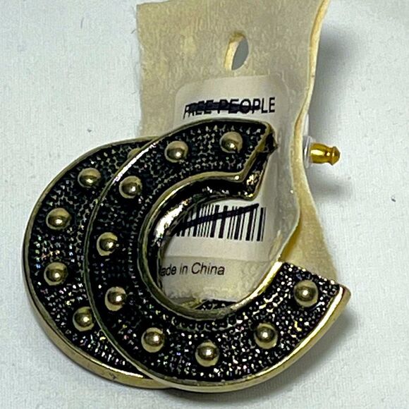 Free People Black Gold Studded Hoop Earrings - Picture 1 of 4